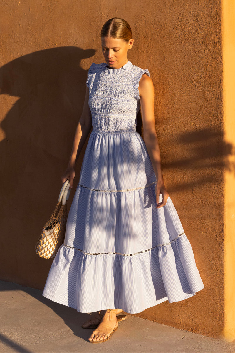 Sleeveless Smocked Maxi- Chatham Blue