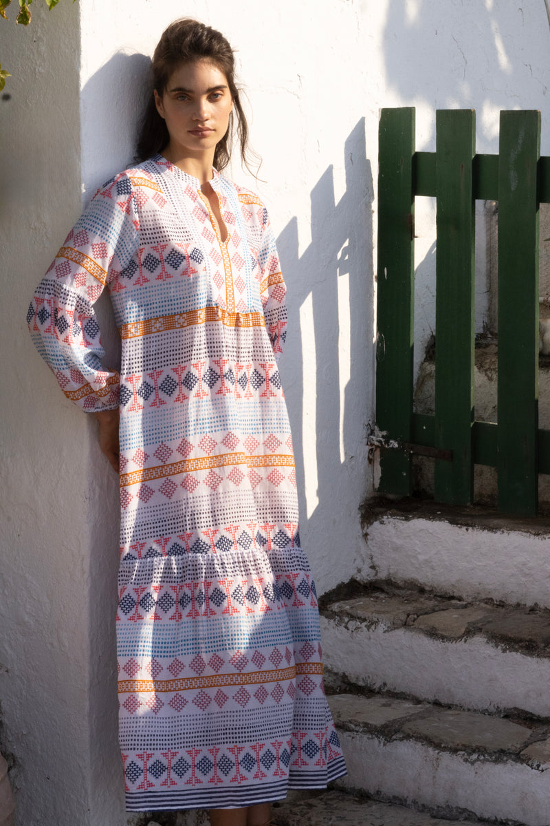 Long Sleeve Yoke Maxi- Casablanca Multi