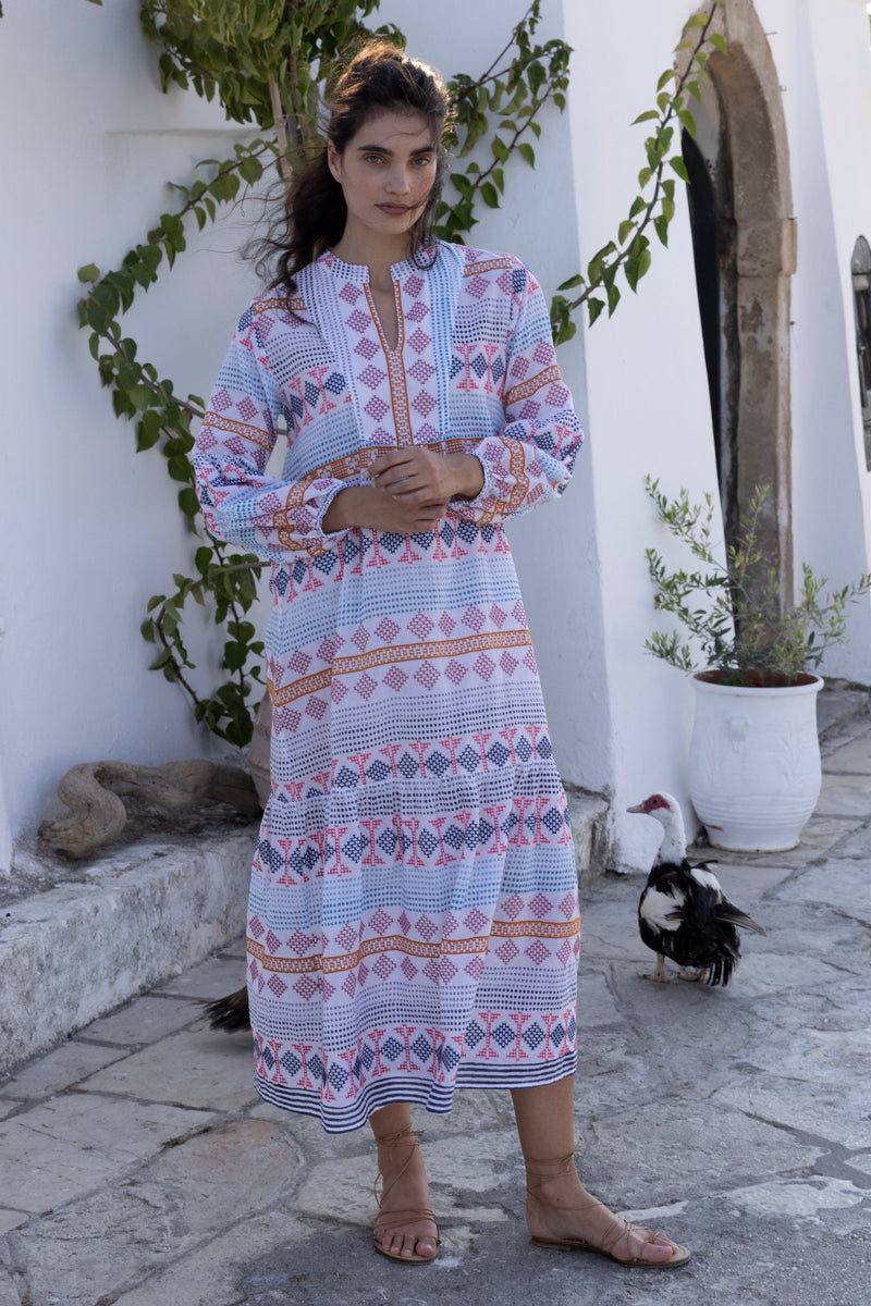 Long Sleeve Yoke Maxi- Casablanca Multi