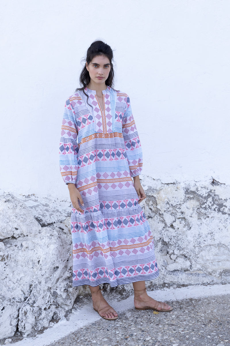 Long Sleeve Yoke Maxi- Casablanca Multi