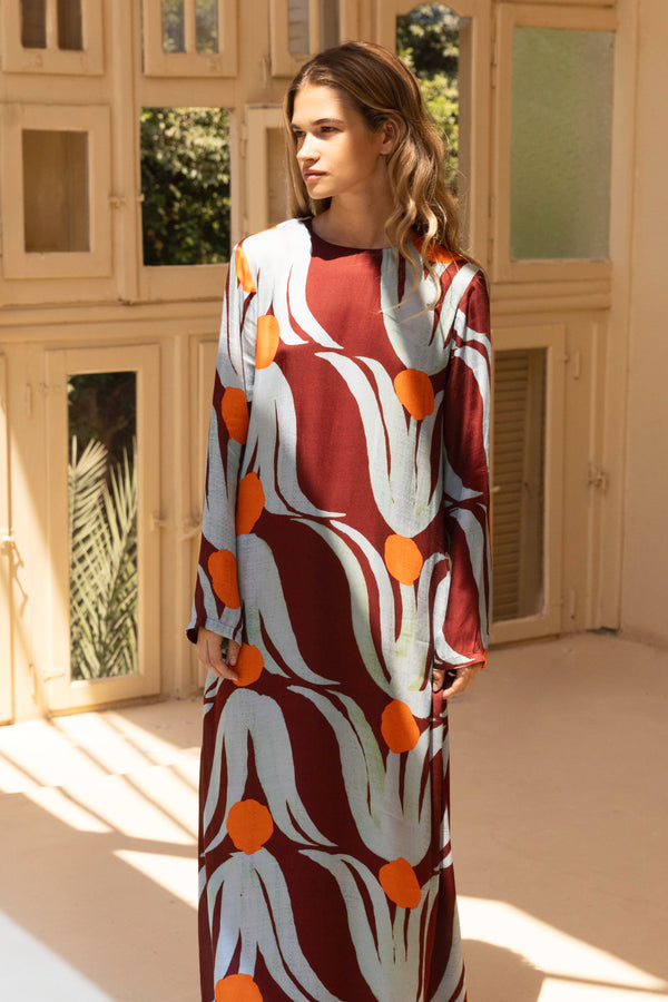 Long Sleeve Shift Maxi- Tulip Orange