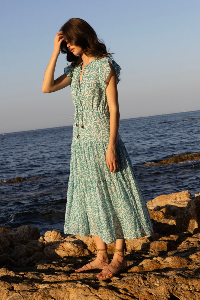 Cinched Flirty Midi- Cypress Jade