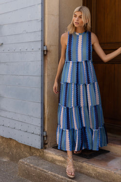 Ruffle Tiered Maxi- Meko Blue