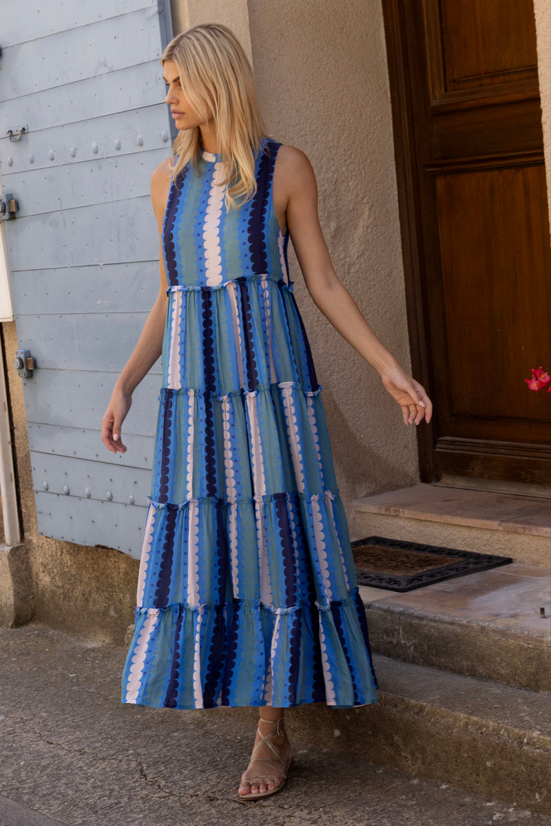 Ruffle Tiered Maxi- Meko Blue