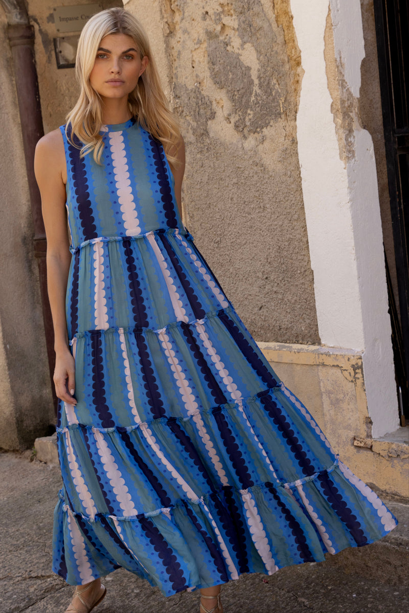 Ruffle Tiered Maxi- Meko Blue