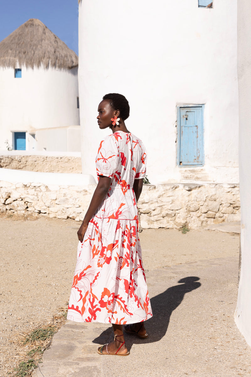 Piped Puff Sleeve Maxi- Orchid Red