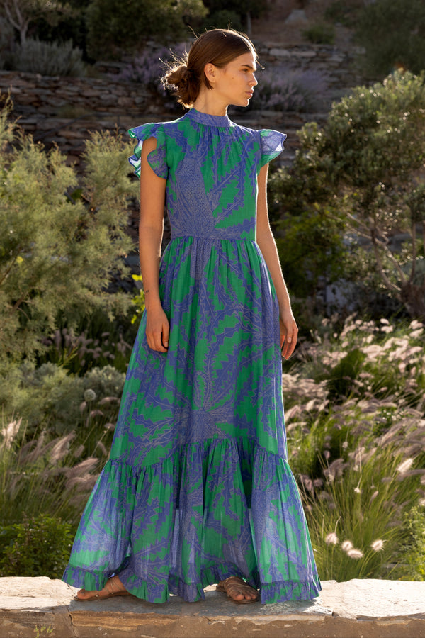 Mock Neck Flutter Maxi- Thistle Green