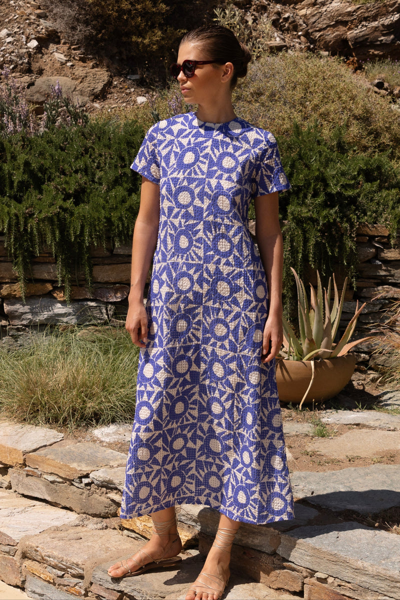 Short Sleeve Shift Maxi- Eclipse Blue