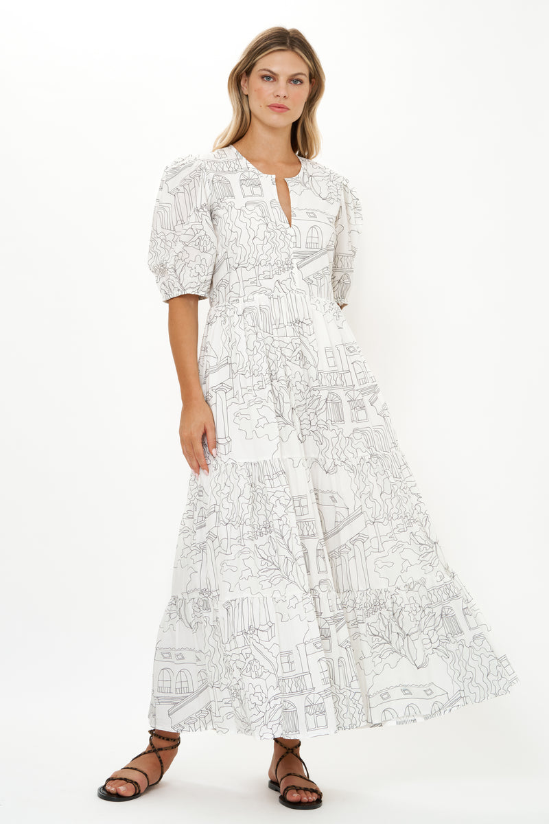 Puff Sleeve Maxi- Roma White