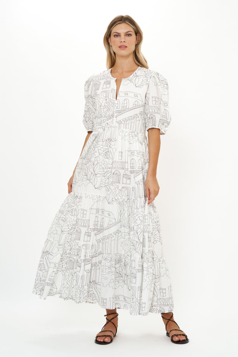 Puff Sleeve Maxi- Roma White