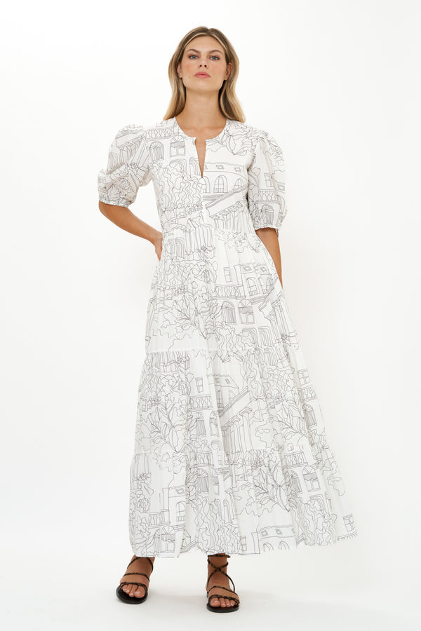 Puff Sleeve Maxi- Roma White