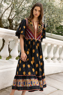 Flirty V-Neck Maxi- Lucknow Black