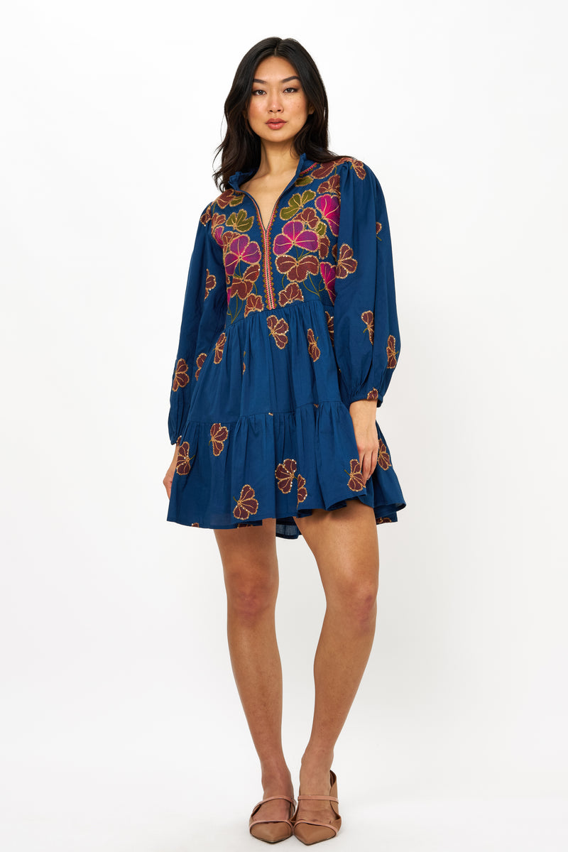 Long Sleeve Yoke Dress- Almay Blue