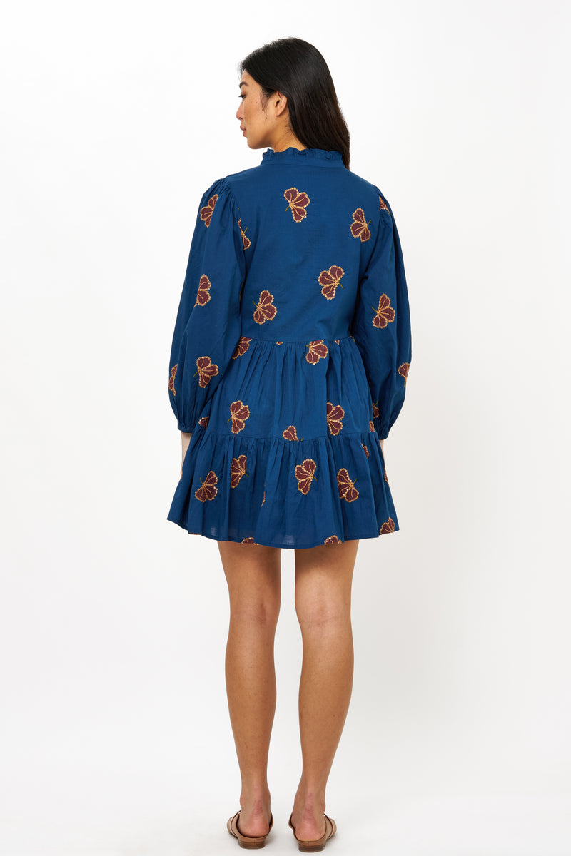 Long Sleeve Yoke Dress- Almay Blue