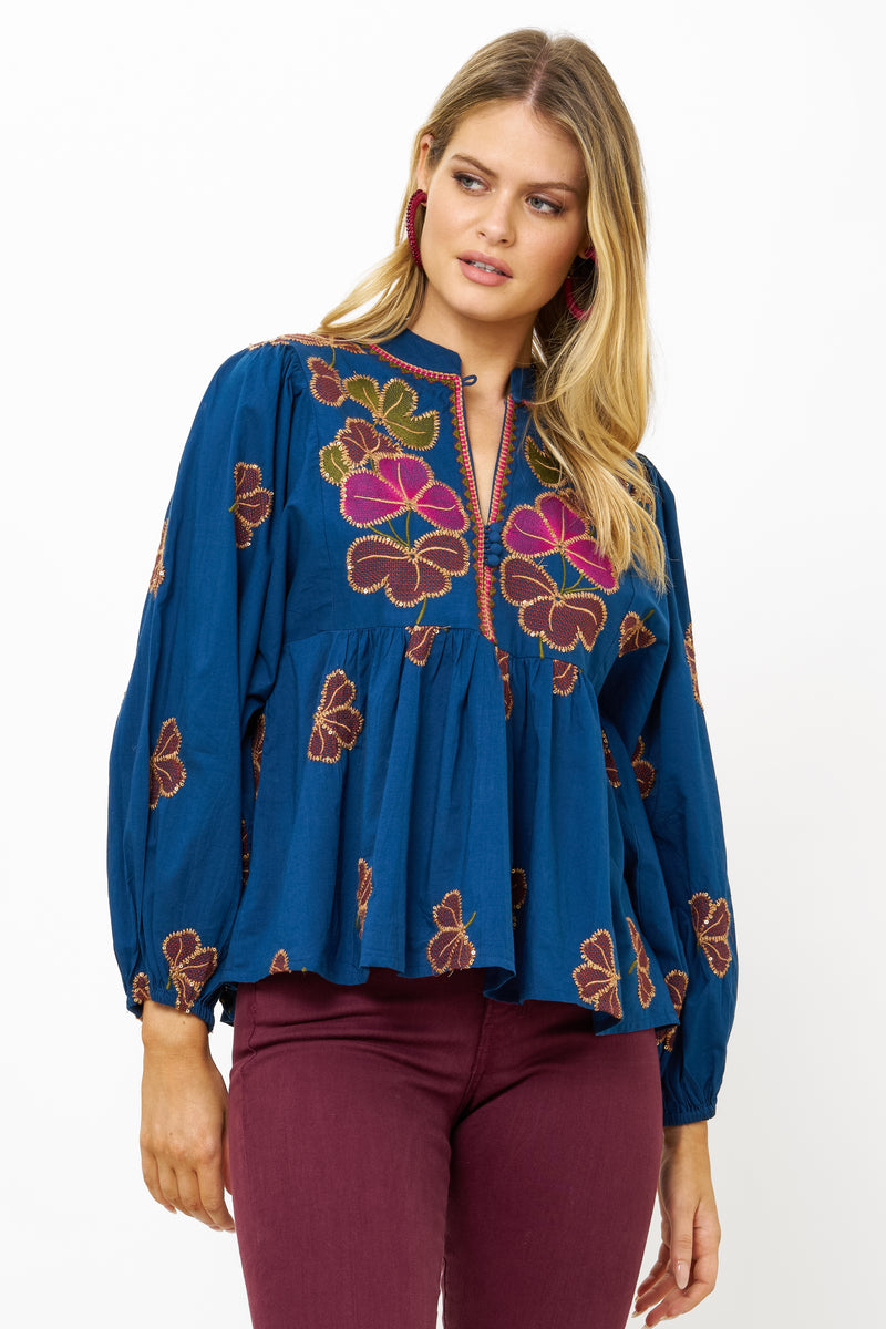 Mandarin Balloon Top- Almay Blue