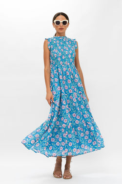 Sleeveless Smocked Maxi- Amalfi Blue