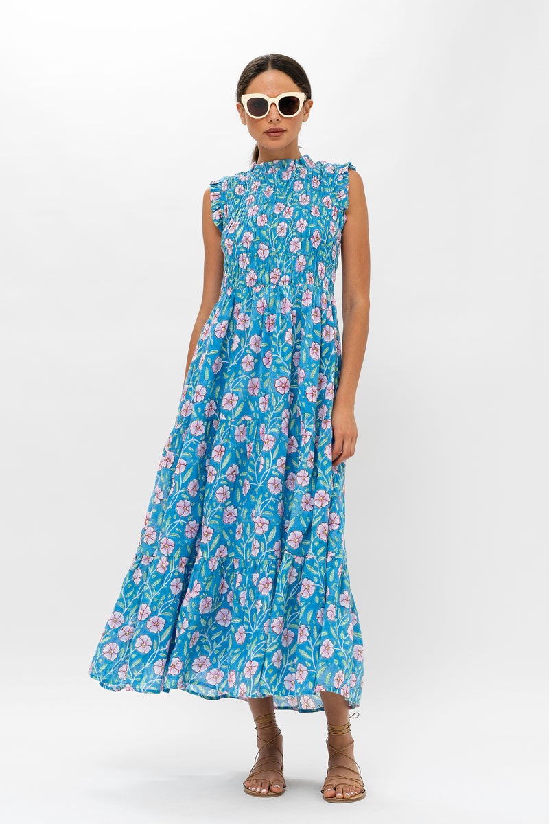 Sleeveless Smocked Maxi- Amalfi Blue