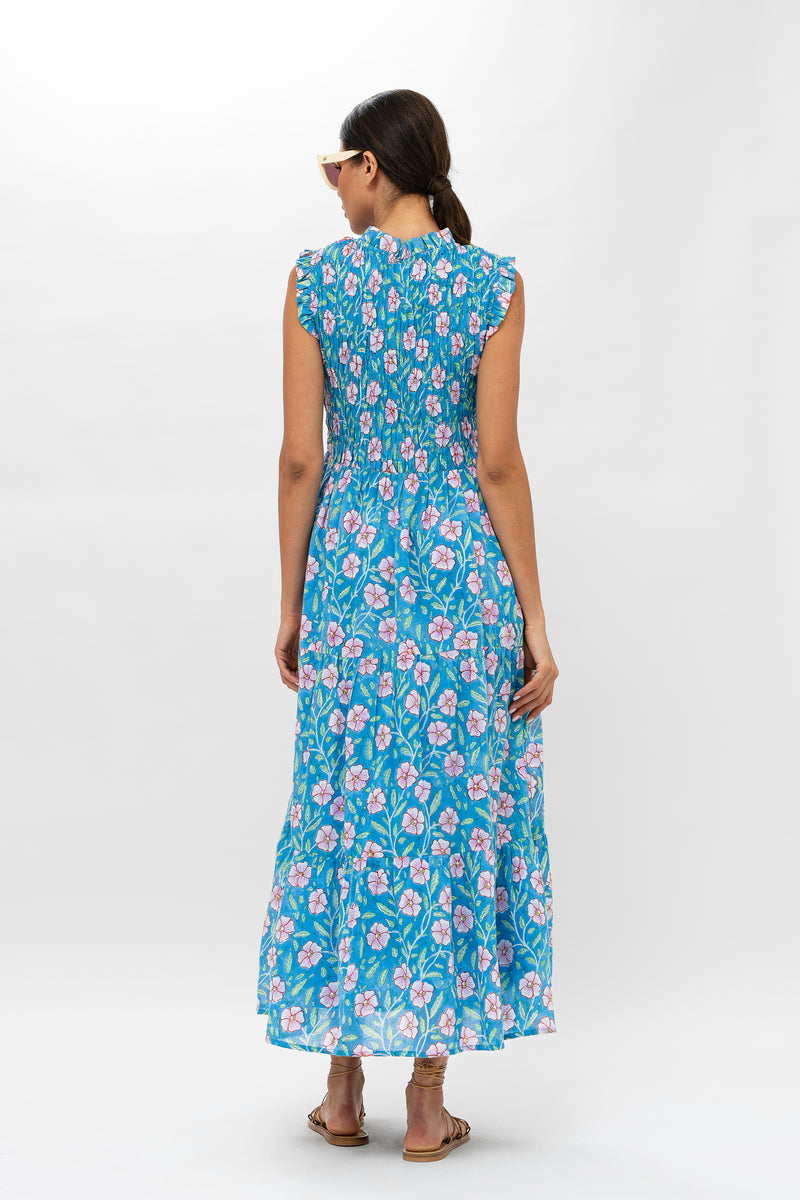 Sleeveless Smocked Maxi- Amalfi Blue