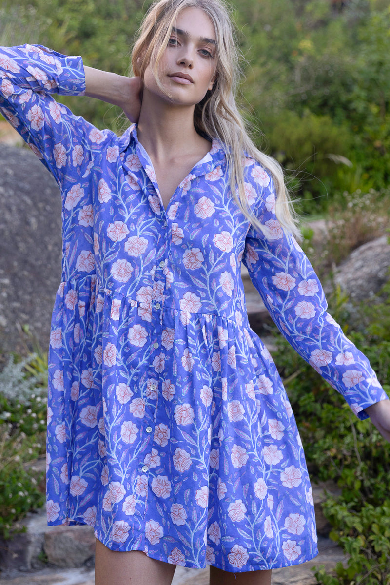 Long Sleeve Shirt Dress Mini- Amalfi Peri