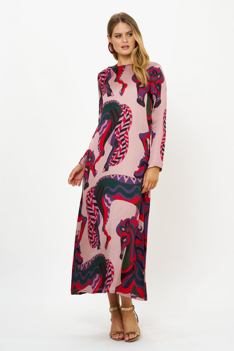 Long Sleeve Shift Maxi- Arabia Crimson