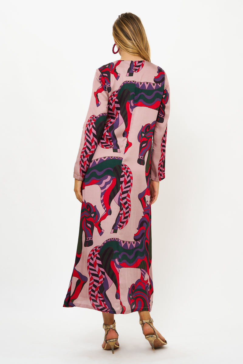 Long Sleeve Shift Maxi- Arabia Crimson