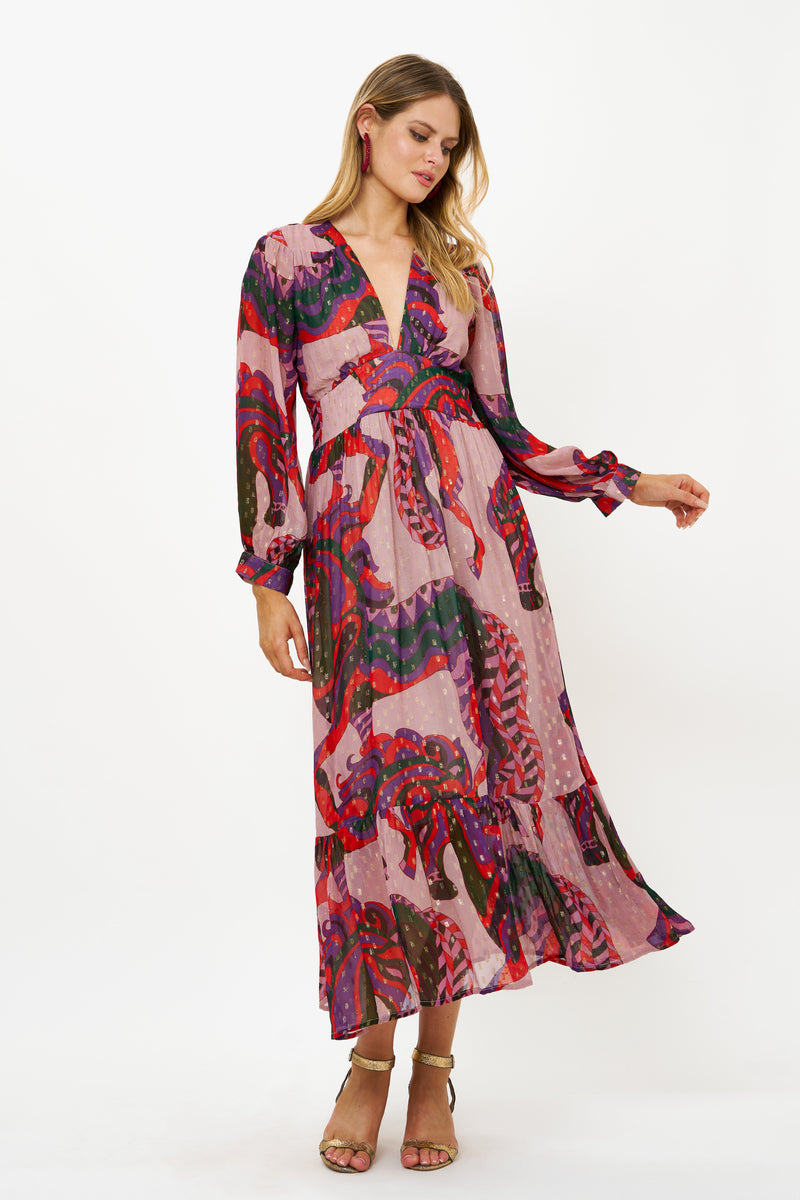 Tie Back Maxi- Arabia Crimson