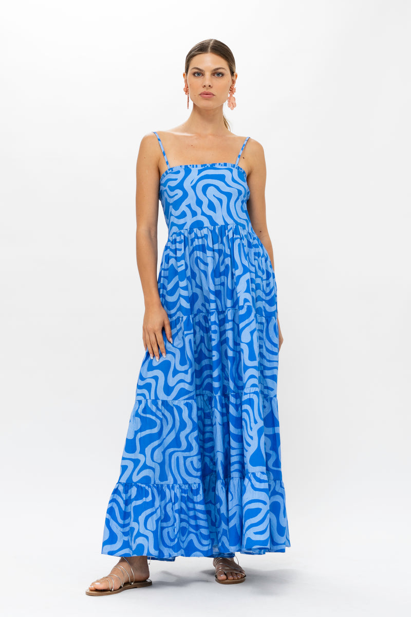 Smocked Back Maxi- Ashbury Blue