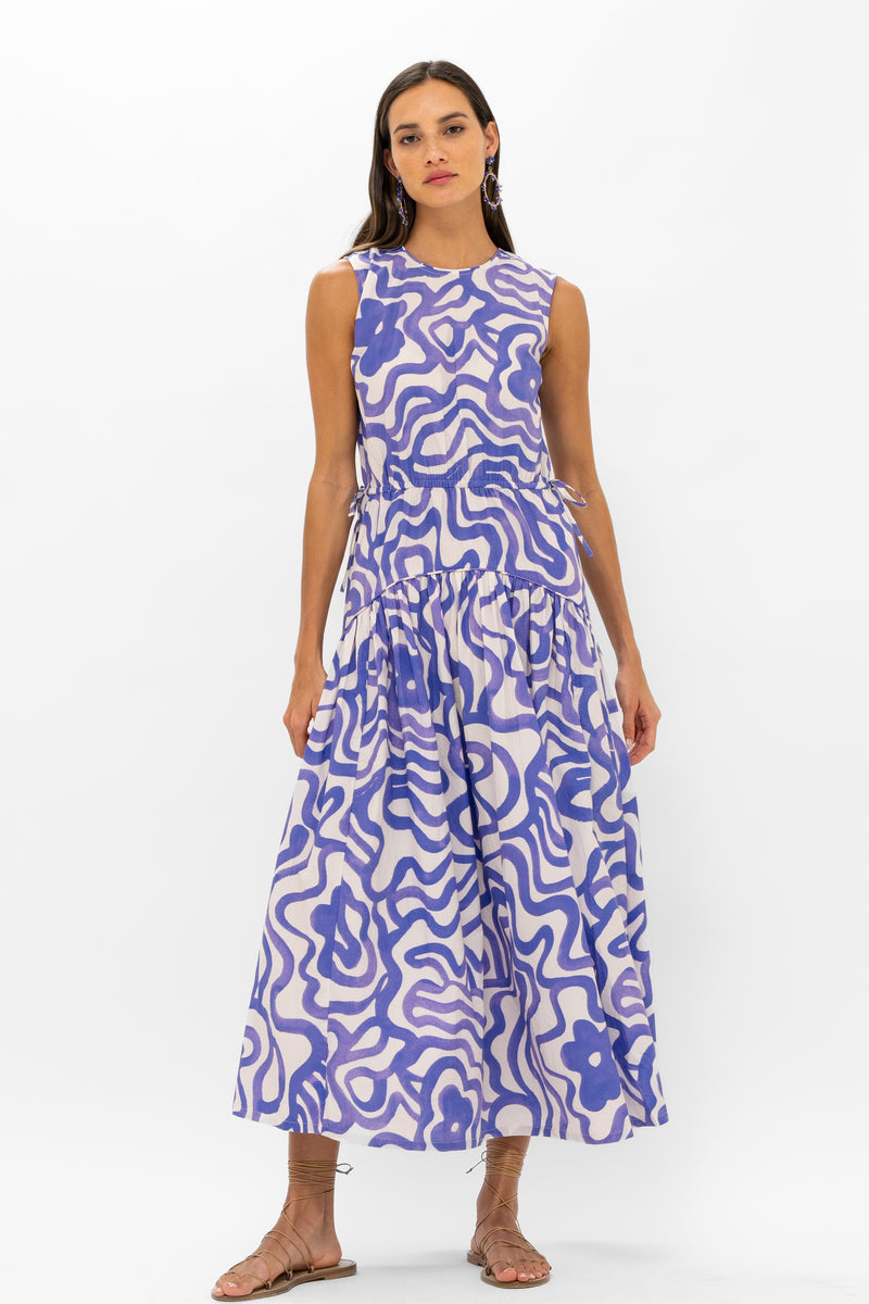 Sleeveless Piped Maxi- Ashbury Indigo