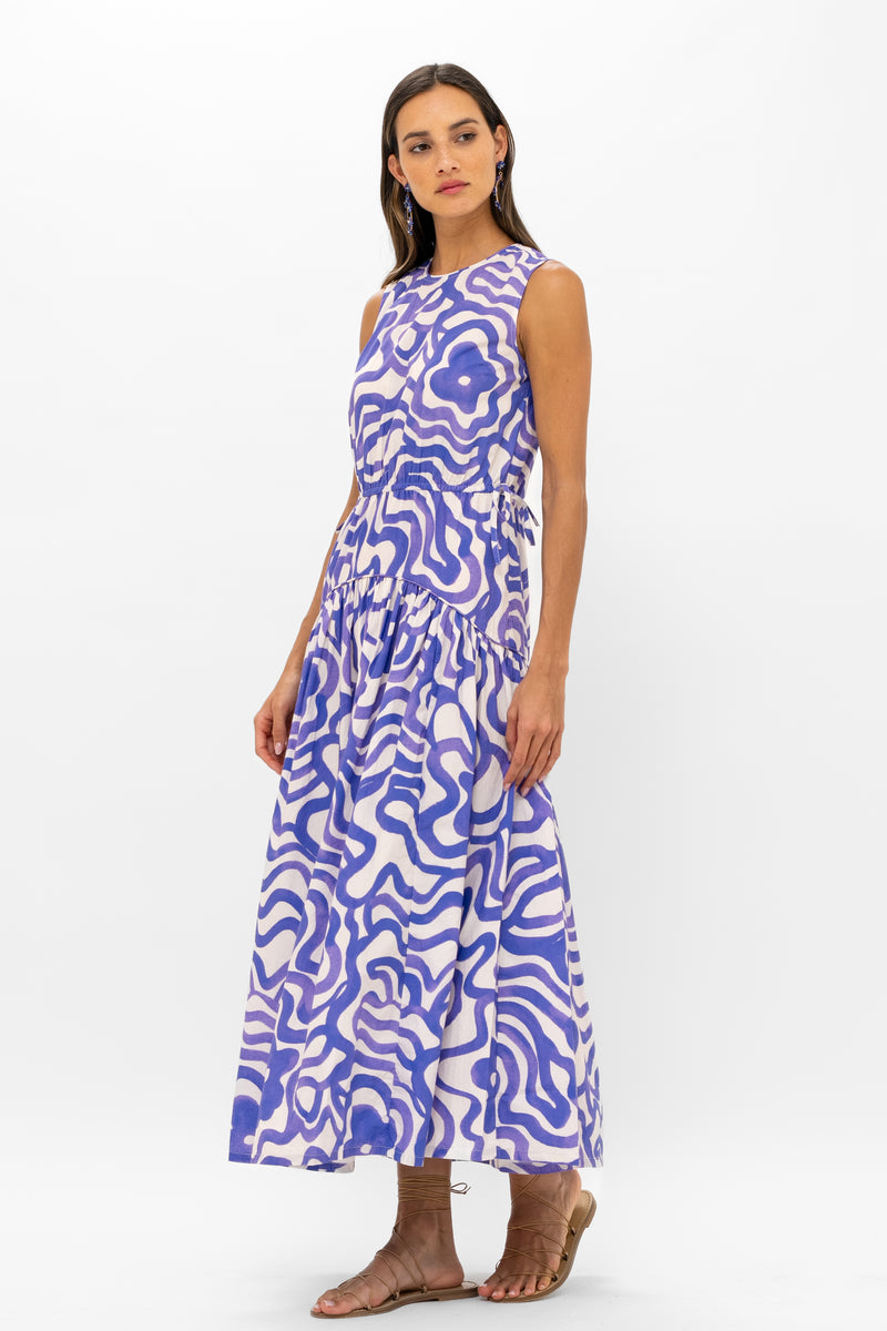 Sleeveless Piped Maxi- Ashbury Indigo