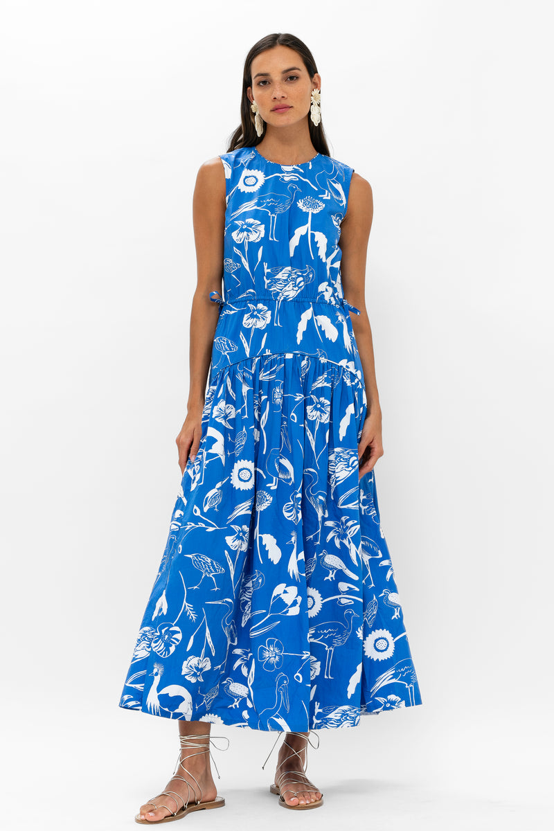 Sleeveless Piped Maxi- Audubon Blue