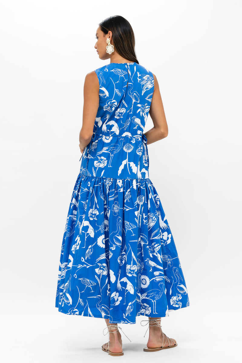 Sleeveless Piped Maxi- Audubon Blue