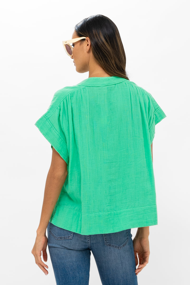 Roll Sleeve Top- Bahama Green