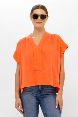 Roll Sleeve Top- Bahama Orange