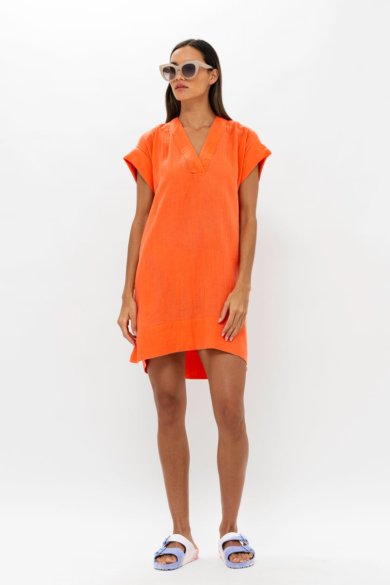 V-Neck Roll Sleeve Mini- Bahama Orange