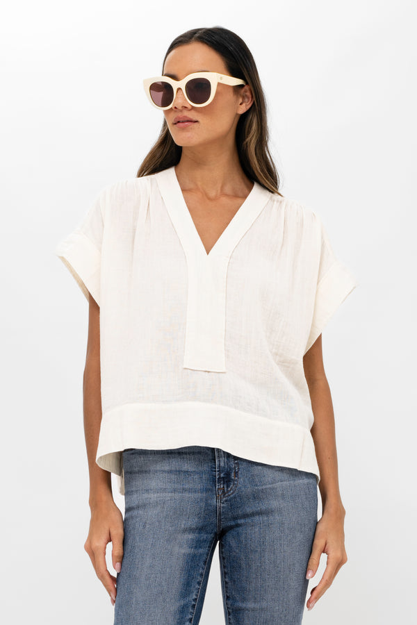 Roll Sleeve Top- Bahama White