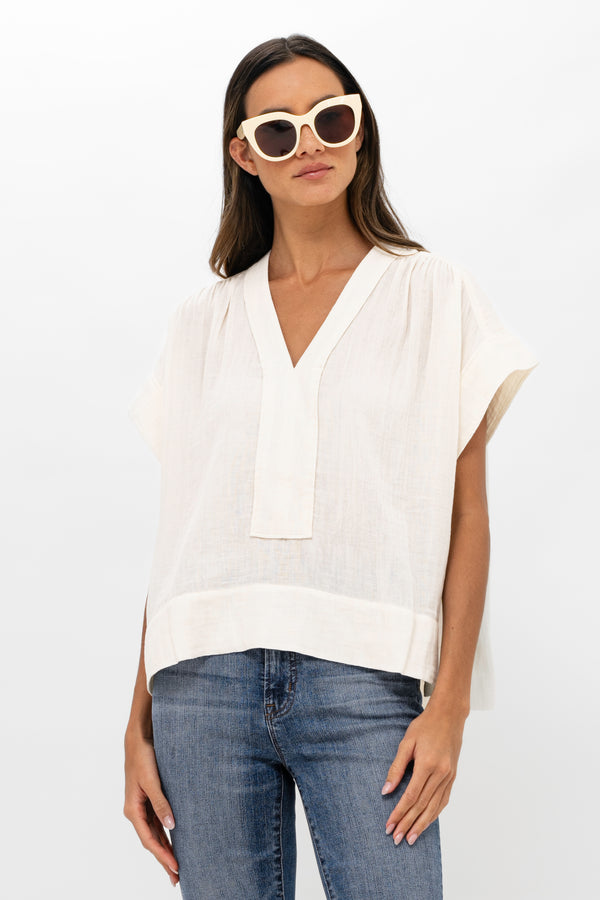 Roll Sleeve Top- Bahama White