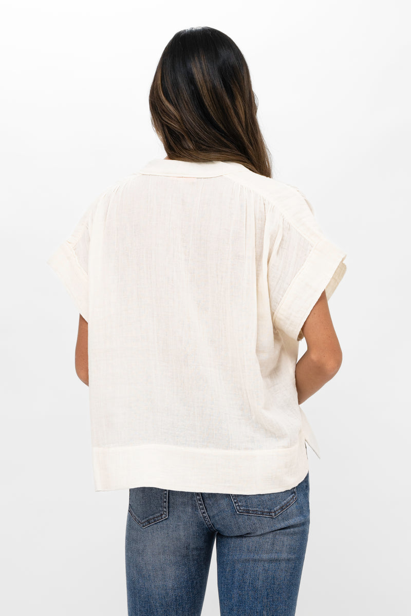 Roll Sleeve Top- Bahama White