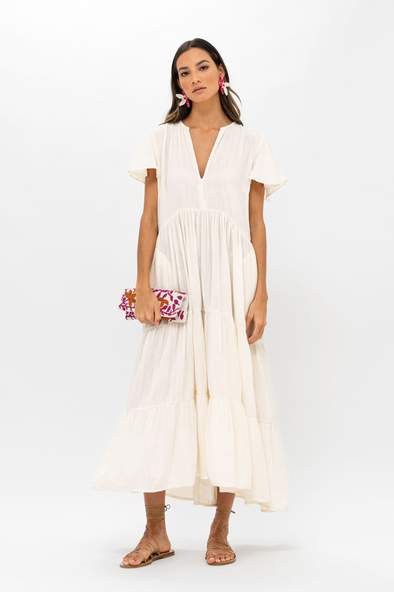 V-Neck Maxi- Bahama White