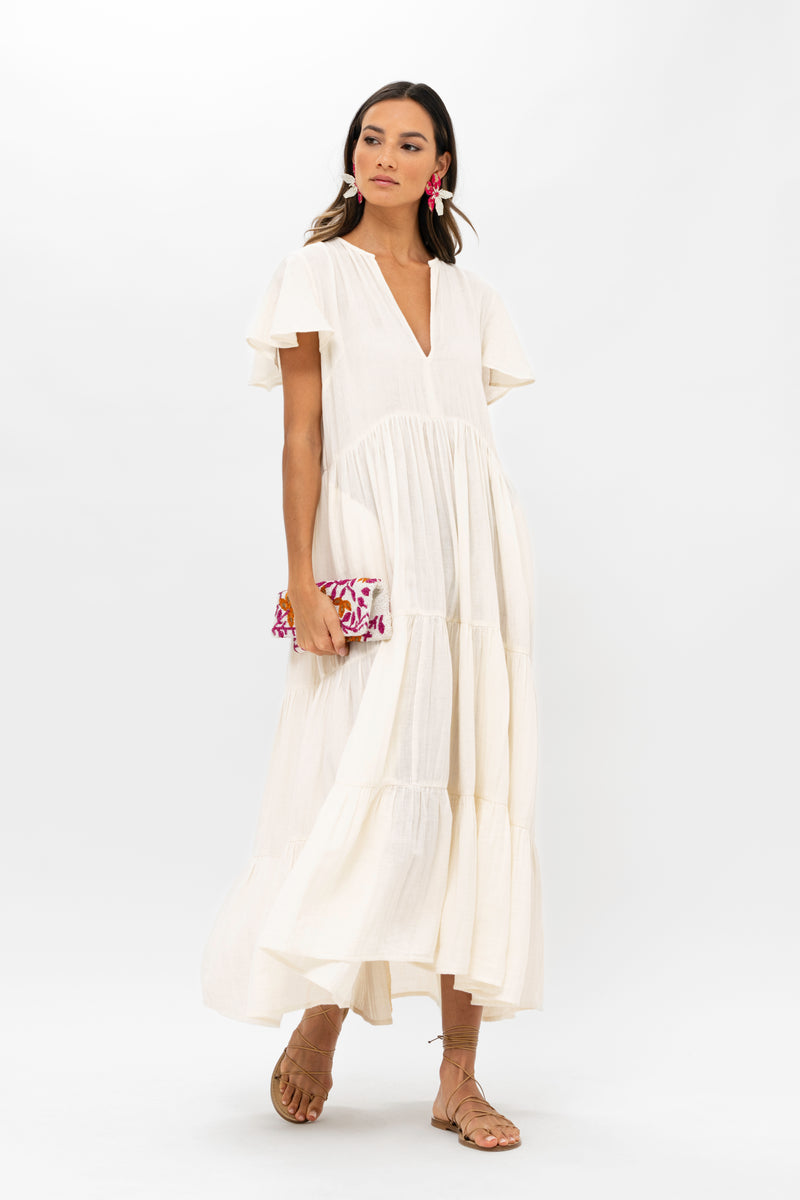 V-Neck Maxi- Bahama White