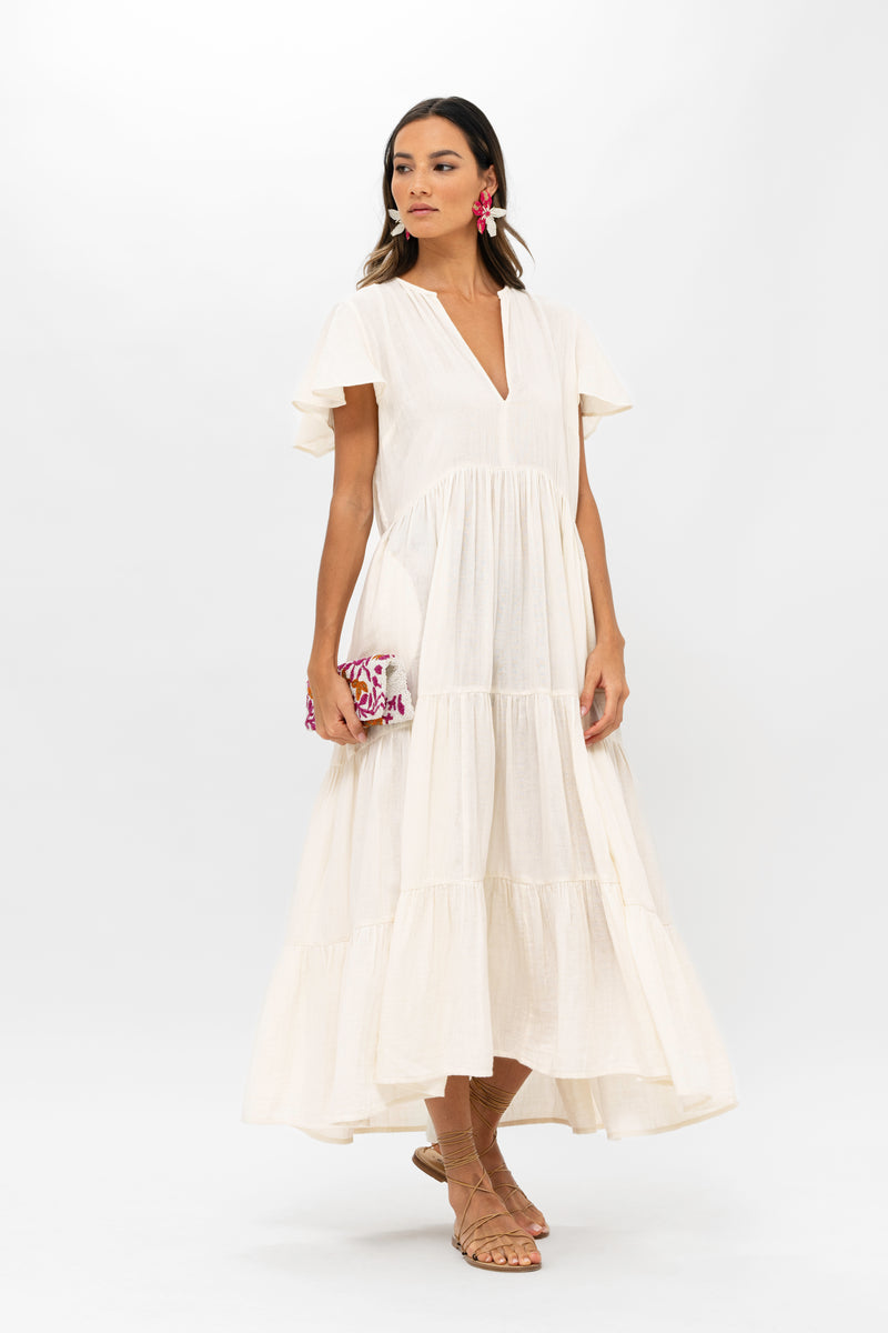 V-Neck Maxi- Bahama White