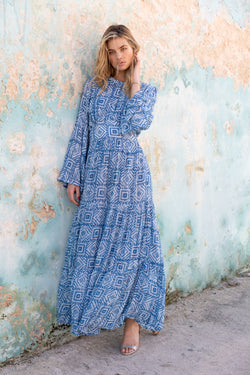 Balloon Waisted Maxi- Bali Blue