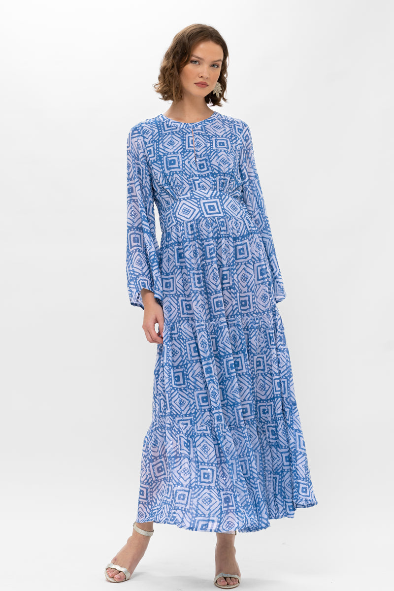 Balloon Waisted Maxi- Bali Blue