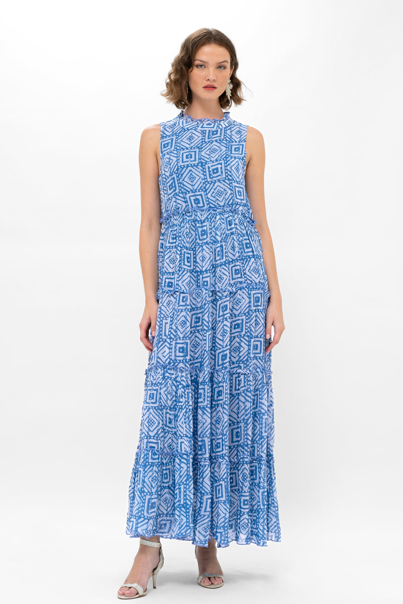 Ruffle Tiered Maxi- Bali Blue