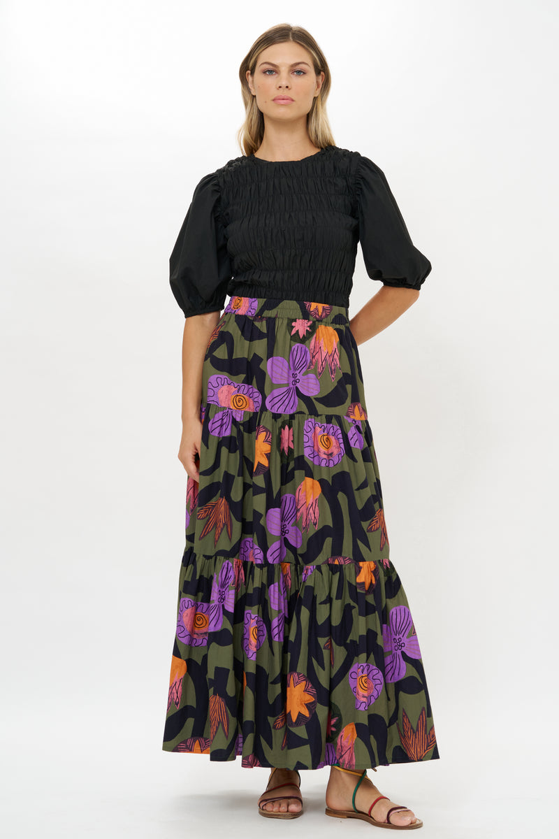 Tiered Maxi Skirt- Bergen Olive