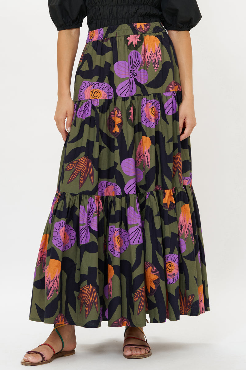 Tiered Maxi Skirt- Bergen Olive