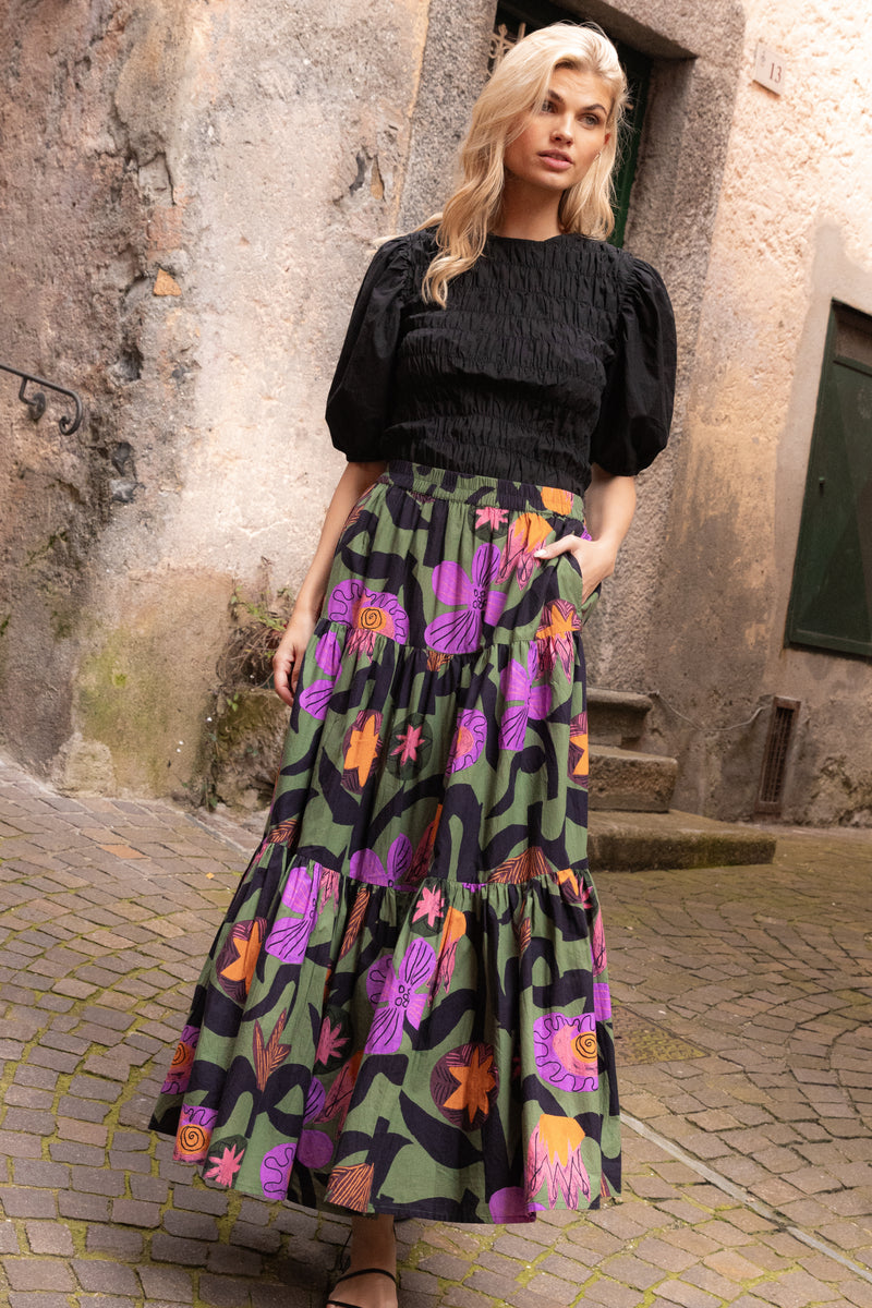 Tiered Maxi Skirt- Bergen Olive