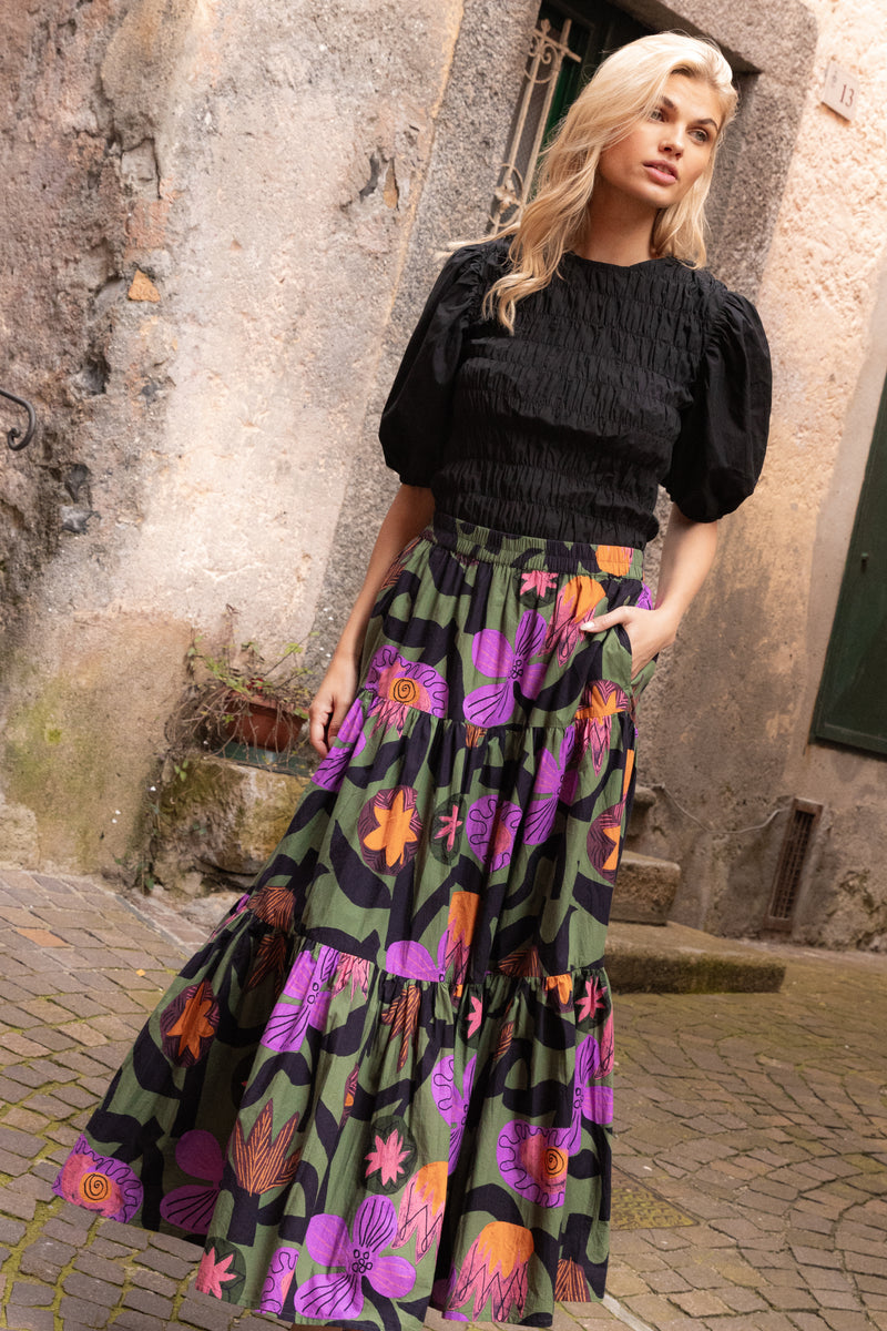 Tiered Maxi Skirt- Bergen Olive