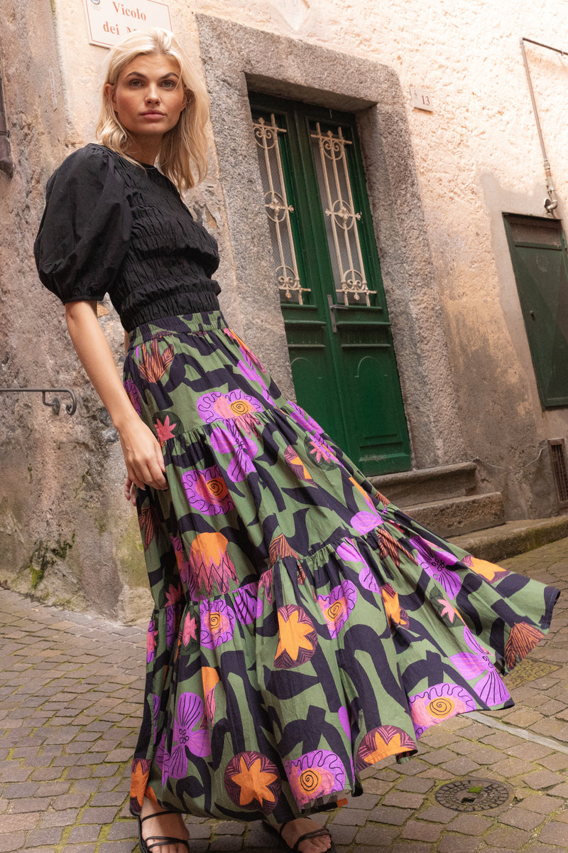 Tiered Maxi Skirt- Bergen Olive