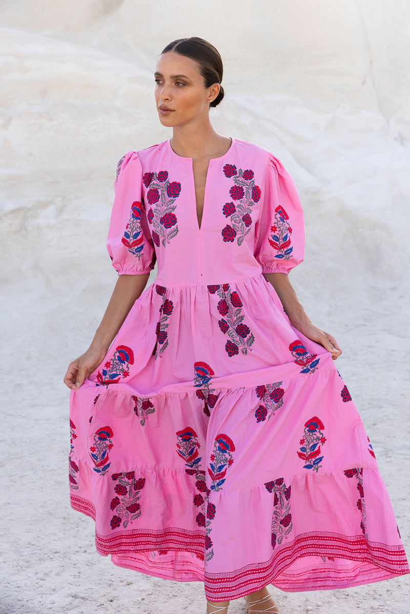 Puff Sleeve Maxi- Boca Pink