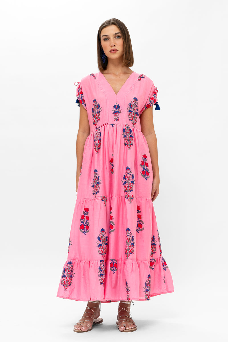 Tie Sleeve Maxi- Boca Pink